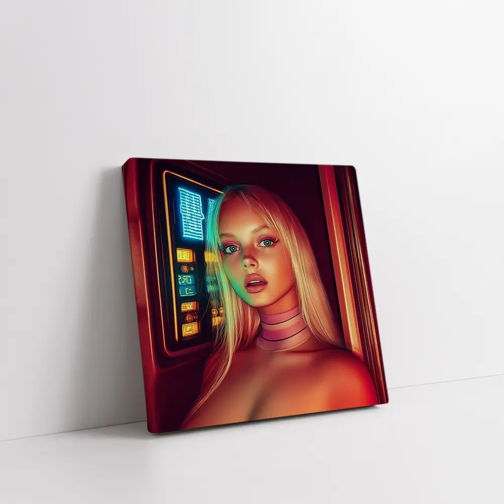 Neon Cyberpunk Woman Portrait Futuristic Sci Fi – Wall Art