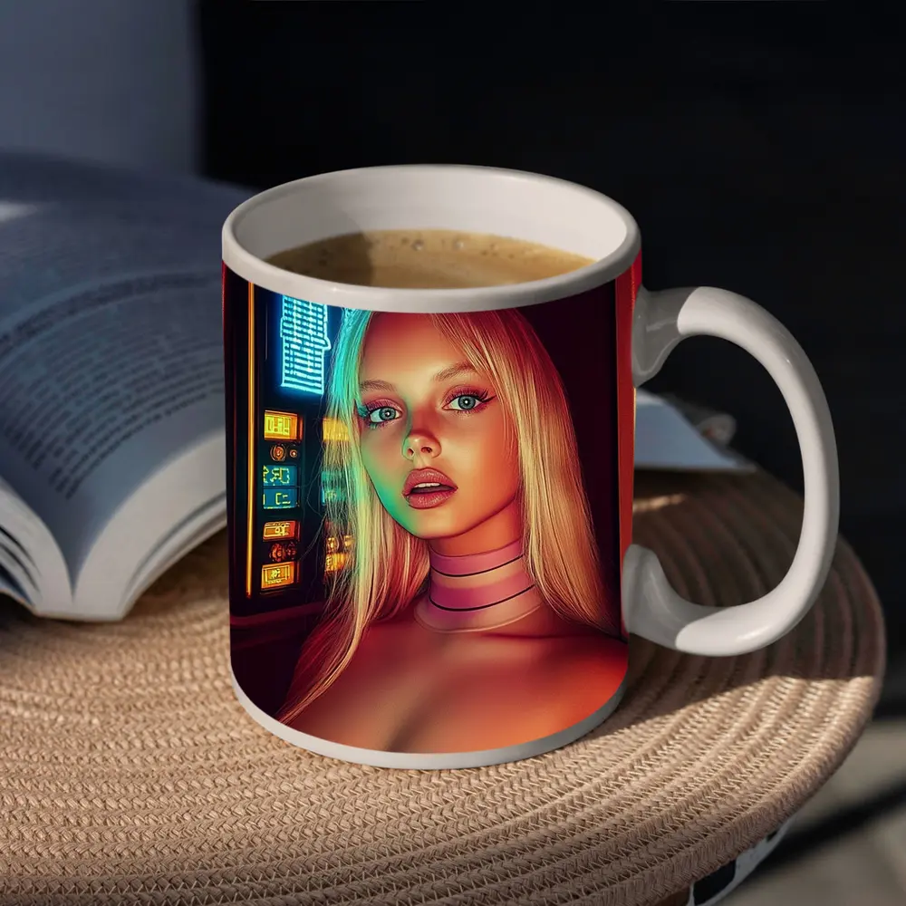Neon Cyberpunk Woman Portrait Futuristic Sci Fi – Mugs