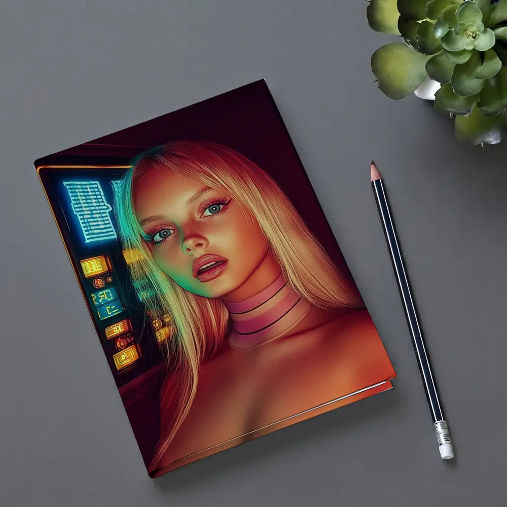 Neon Cyberpunk Woman Portrait Futuristic Sci Fi – Notebooks