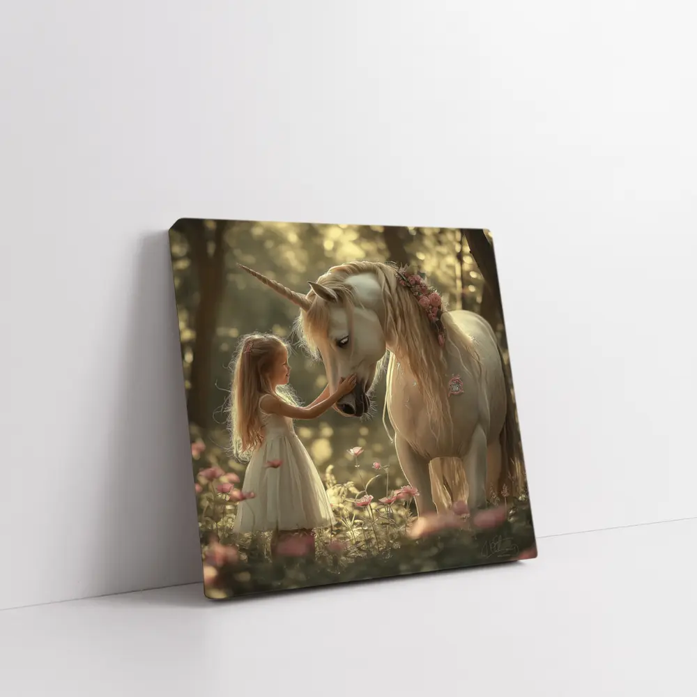 Little Girl and Unicorn Forest Fantasy – Wall Art
