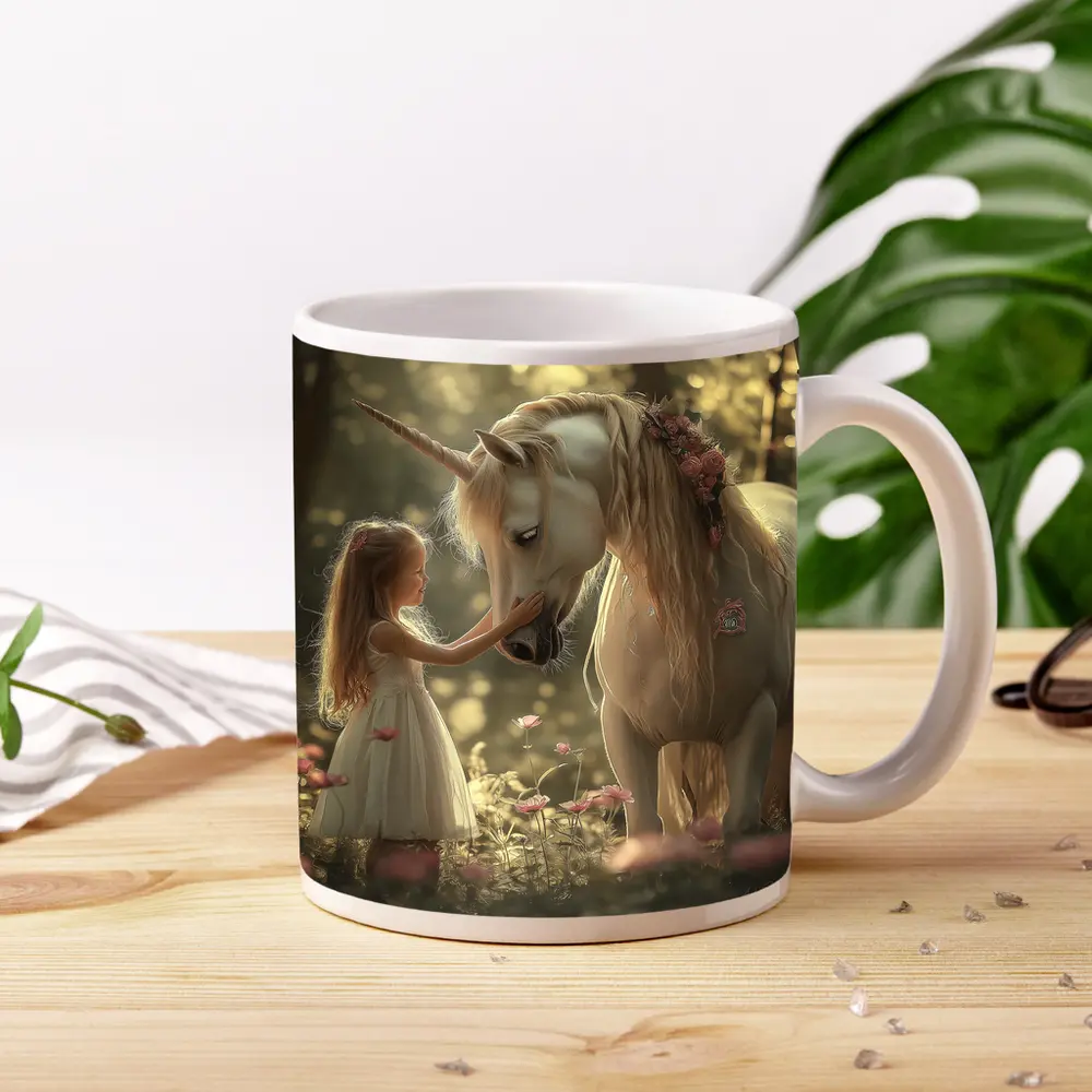 Little Girl and Unicorn Forest Fantasy – Mugs