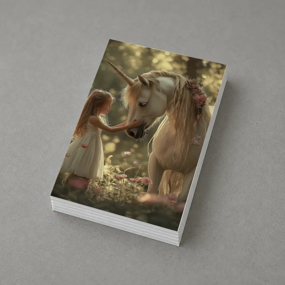 Little Girl and Unicorn Forest Fantasy – Postcards