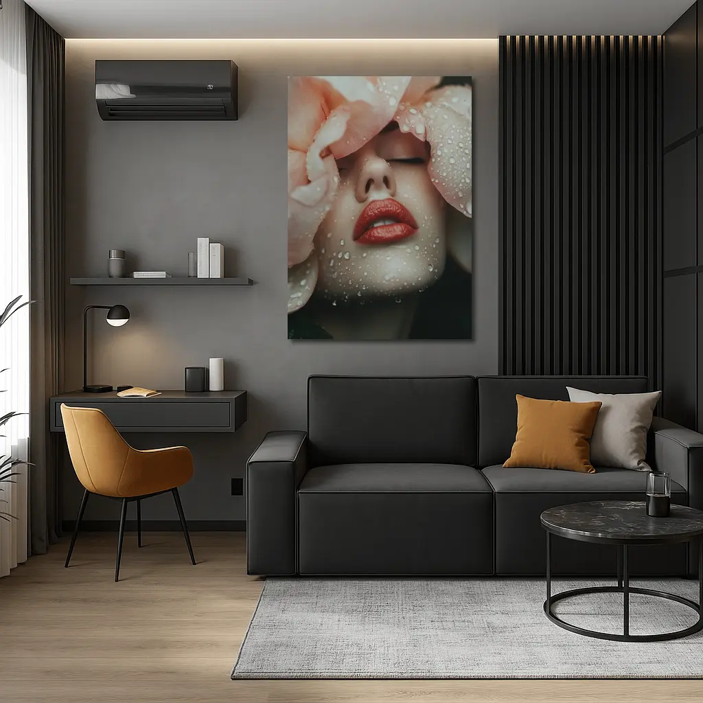 Woman Face Peony Petals Water Drops – Wall Art