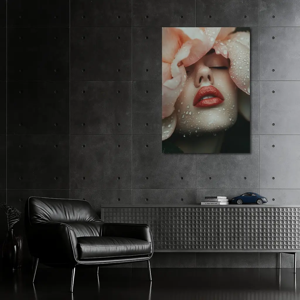 Woman Face Peony Petals Water Drops – Wall Art