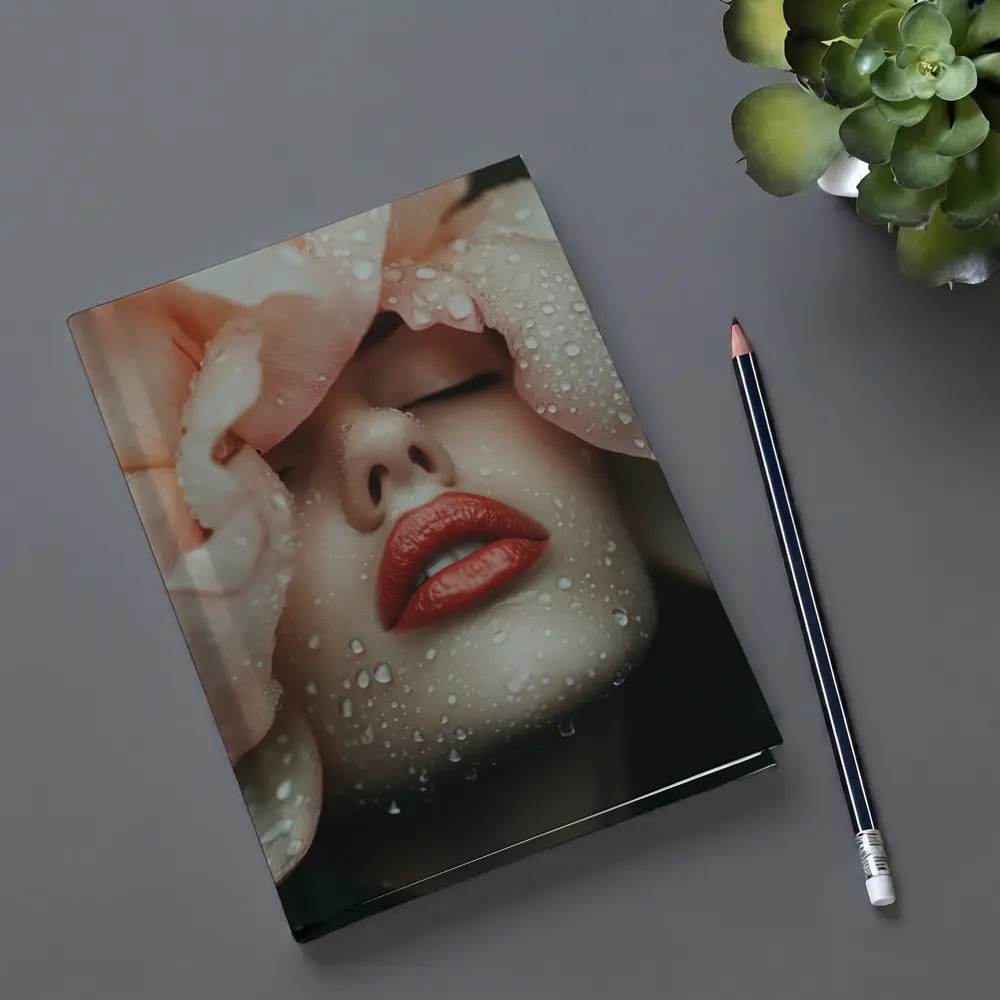 Woman Face Peony Petals Water Drops – Notebooks