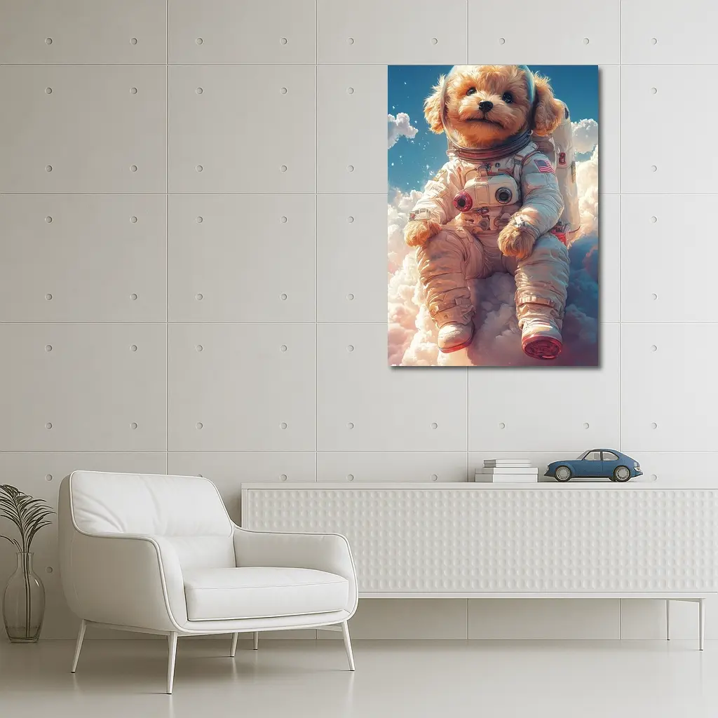 Poodle Puppy Astronaut Floating Among Clouds – Wall Art