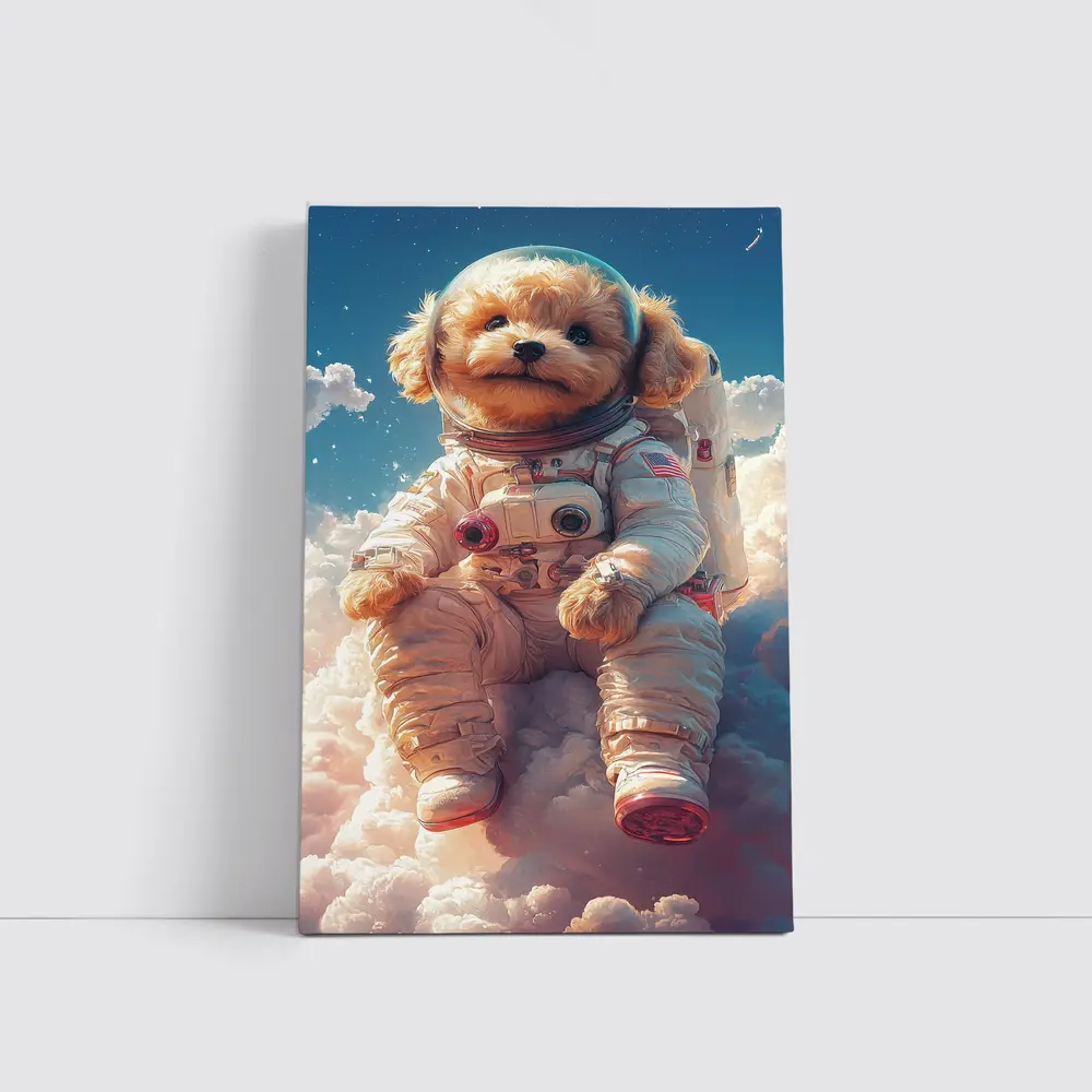 Poodle Puppy Astronaut Floating Among Clouds – Wall Art