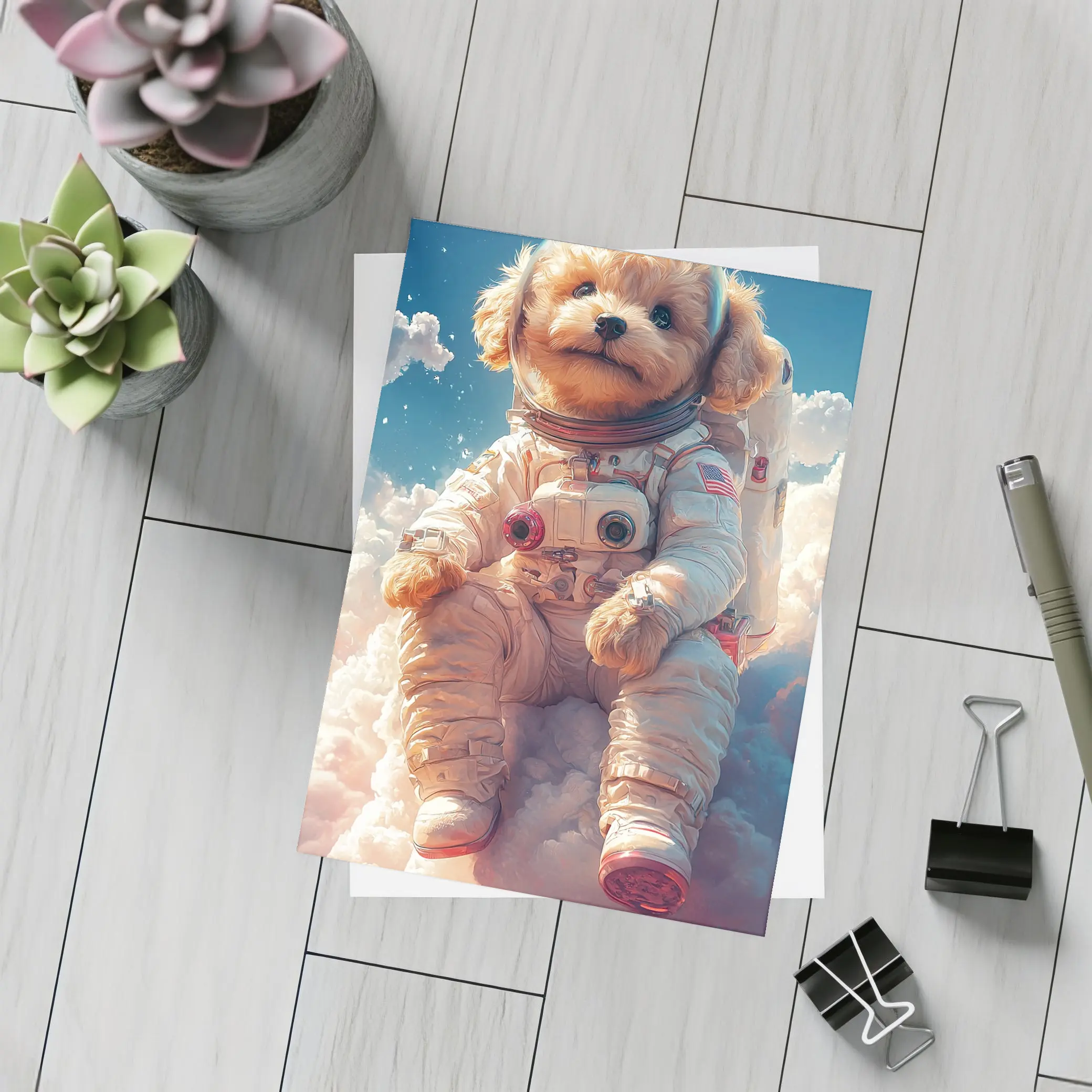 Poodle Puppy Astronaut Floating Among Clouds – Postcards