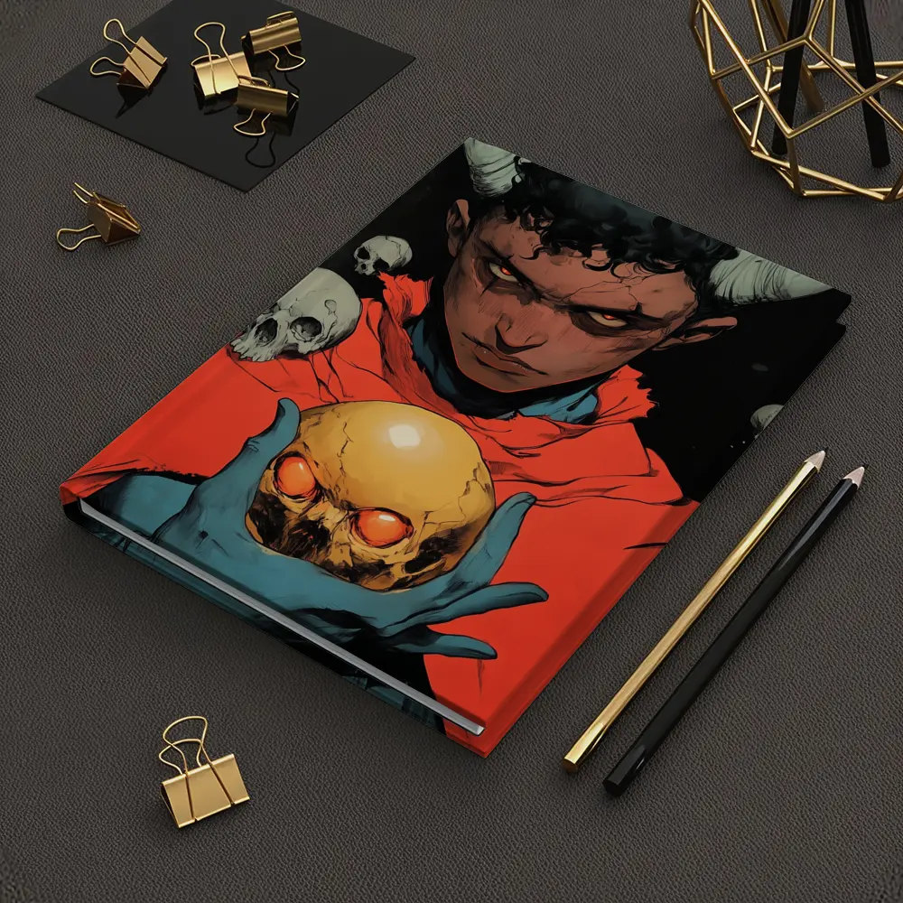 Dark Demon Holding Glowing Skull Comic Art – Notebooks