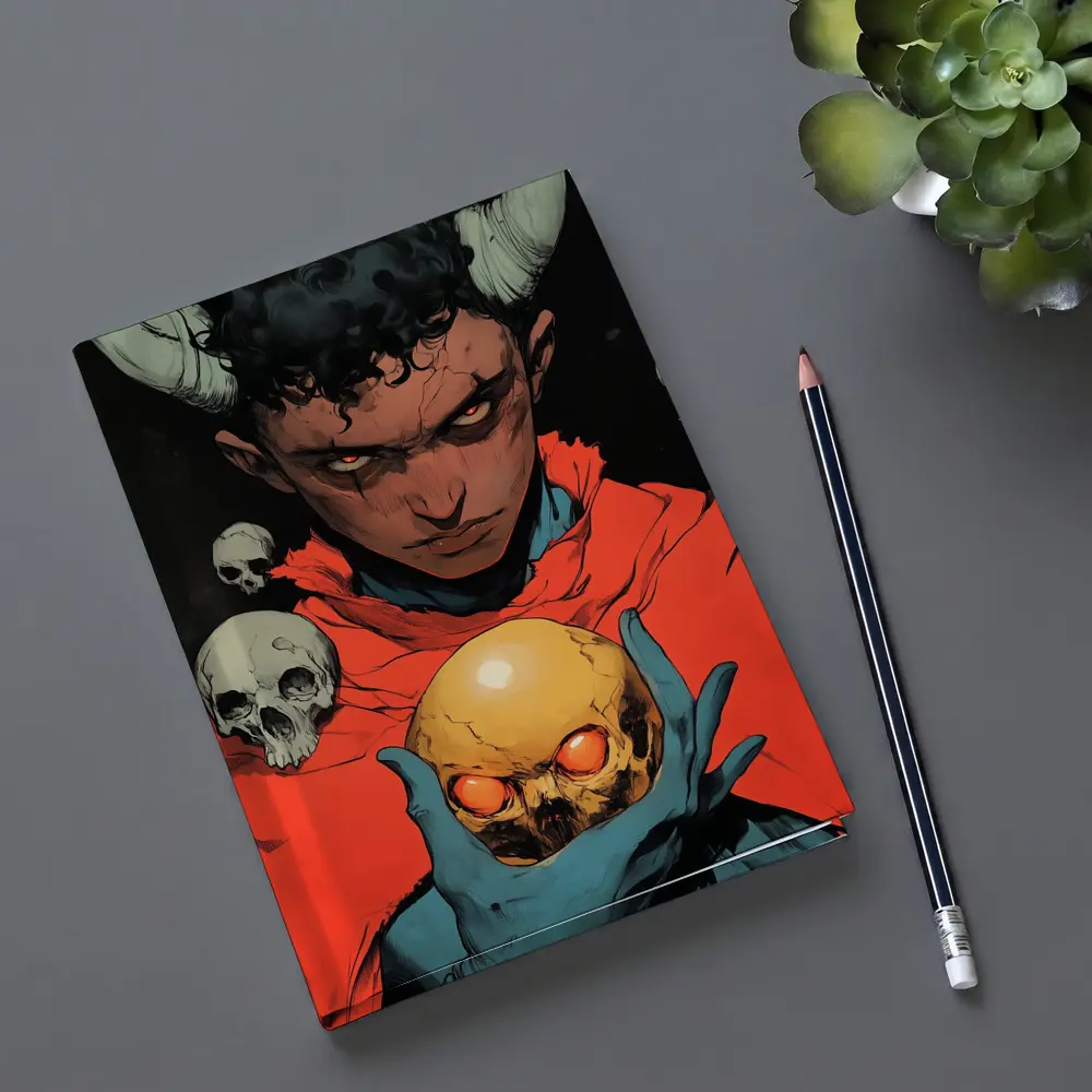 Dark Demon Holding Glowing Skull Comic Art – Notebooks