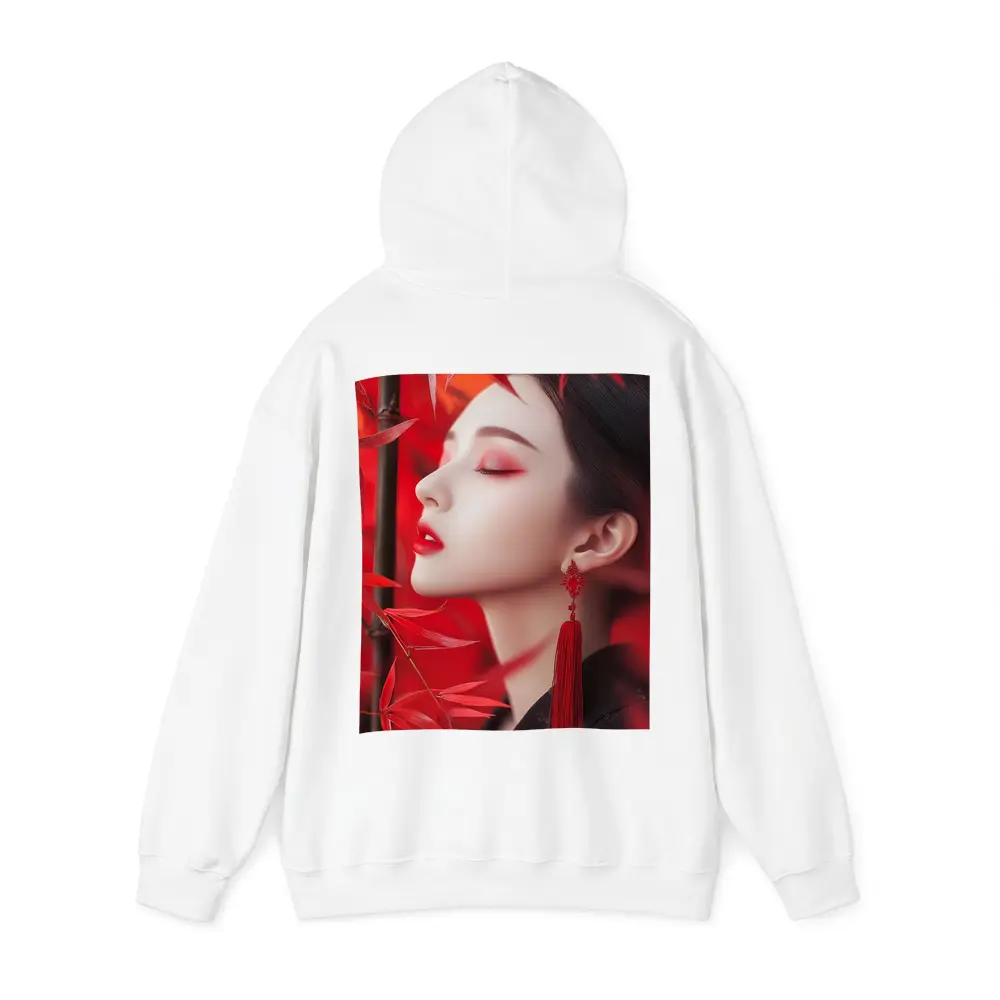 Asian Woman Red Bamboo Leaves Portrait Art – Hoodies