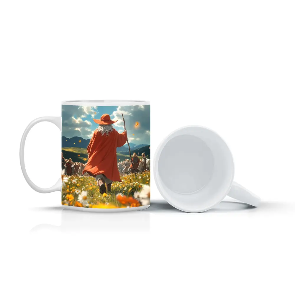 Wizard Walking Through Colorful Flower Field – Mugs