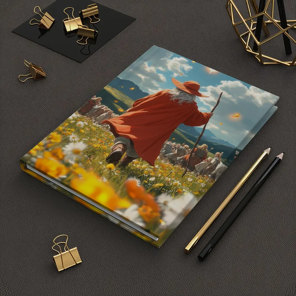 Wizard Walking Through Colorful Flower Field – Notebooks