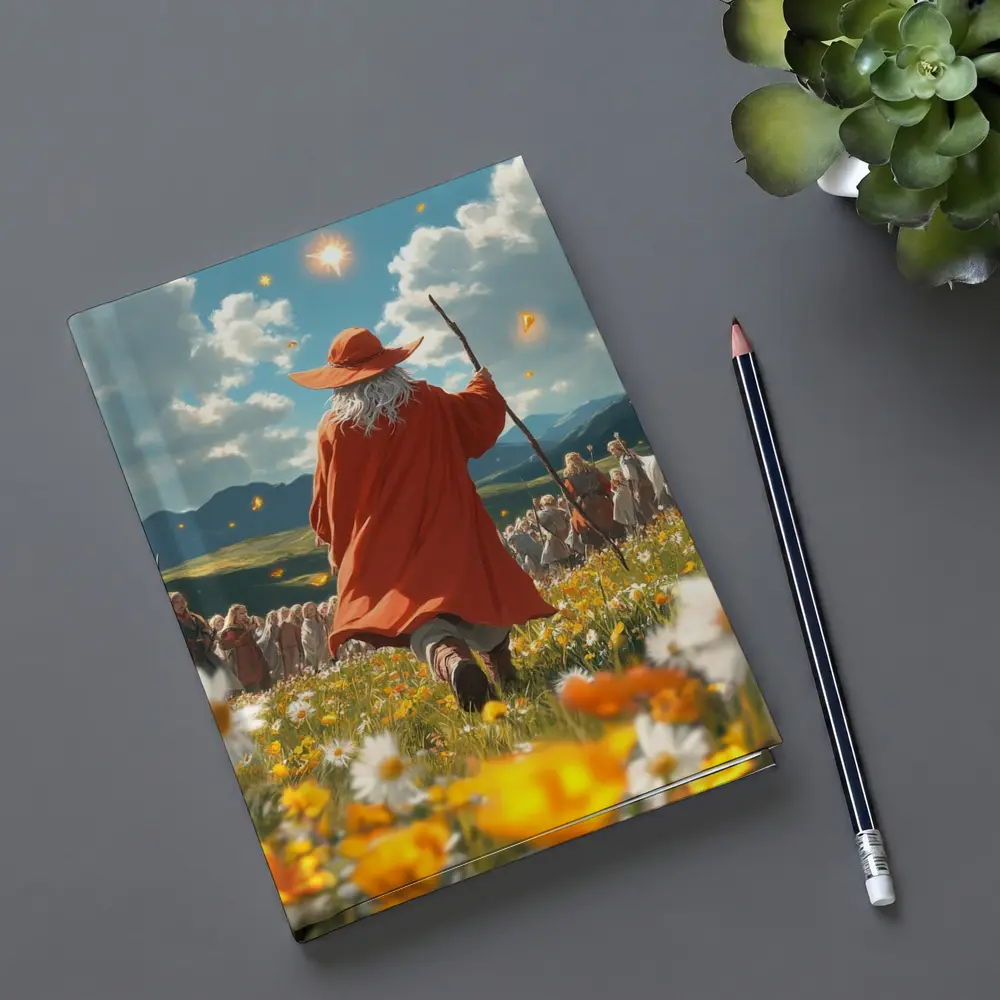 Wizard Walking Through Colorful Flower Field – Notebooks