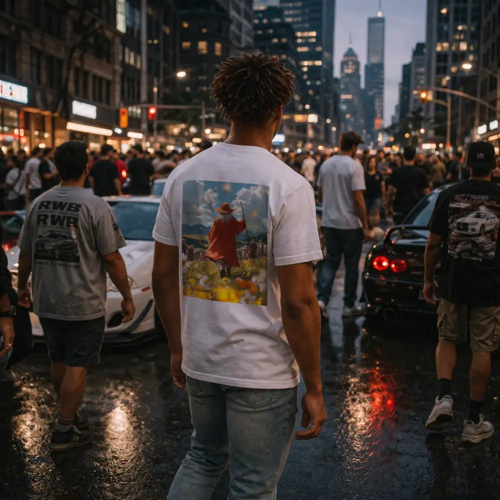 Wizard Walking Through Colorful Flower Field – T-Shirts