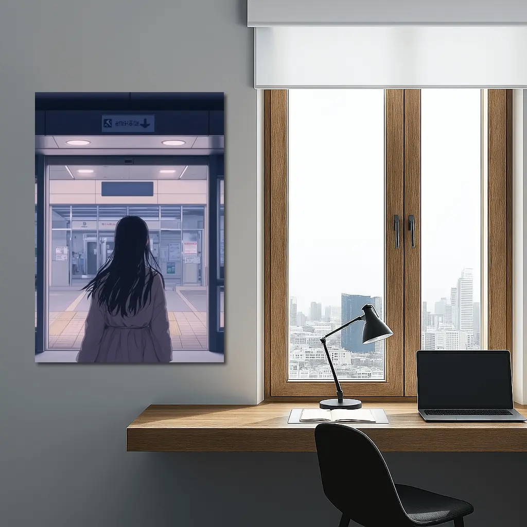 Anime Girl Standing at Train Station – Wall Art