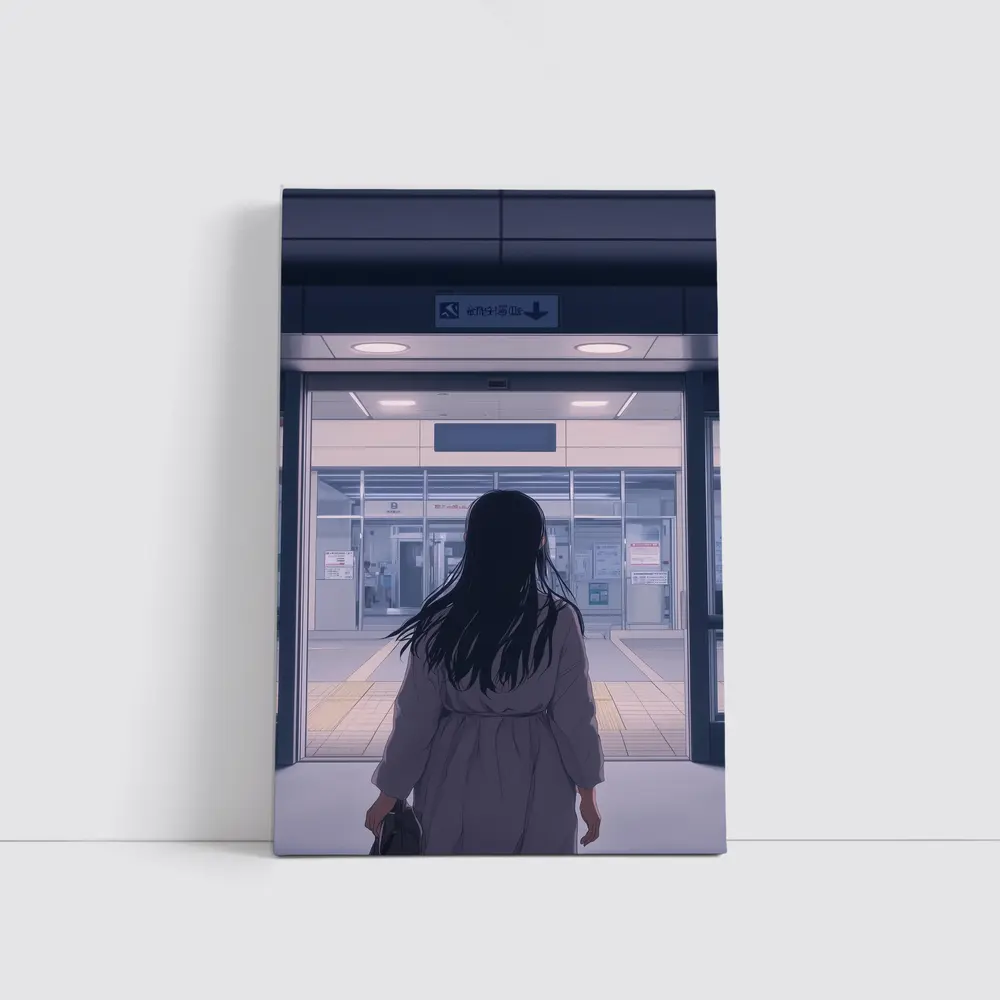 Anime Girl Standing at Train Station – Wall Art