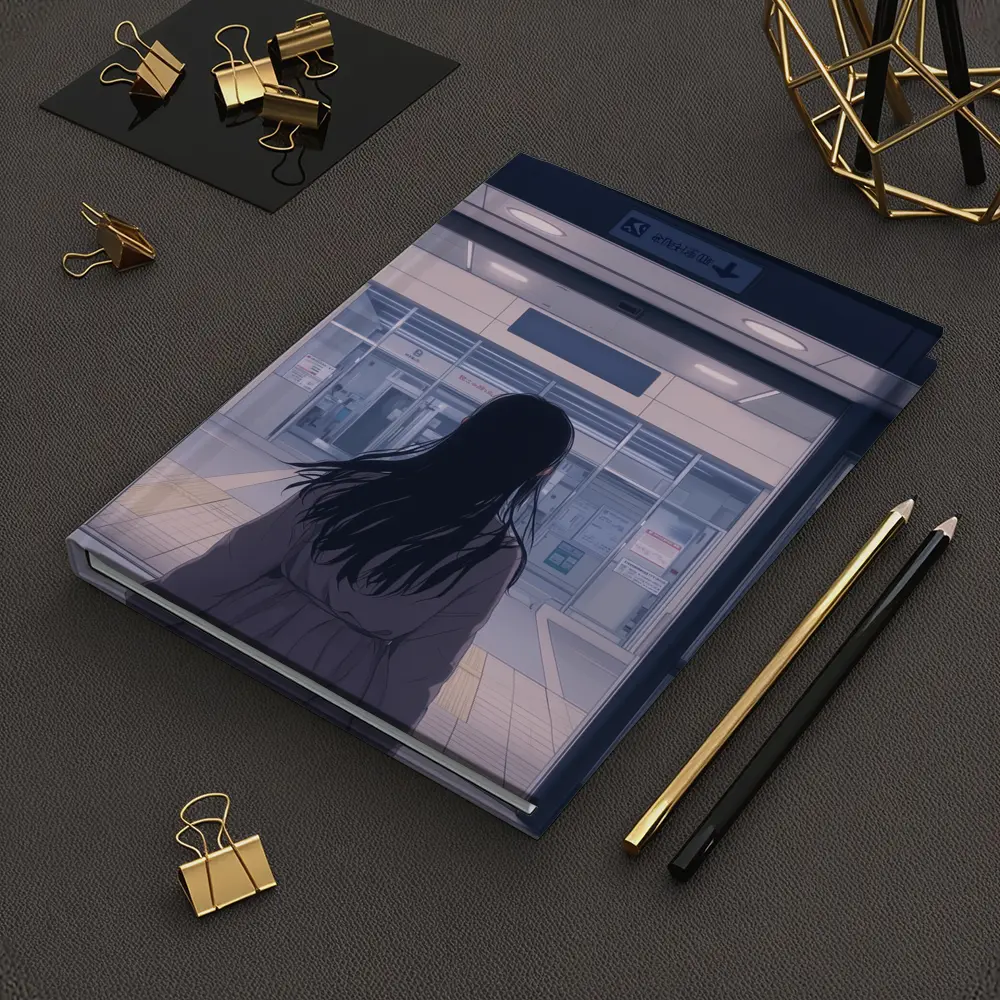 Anime Girl Standing at Train Station – Notebooks