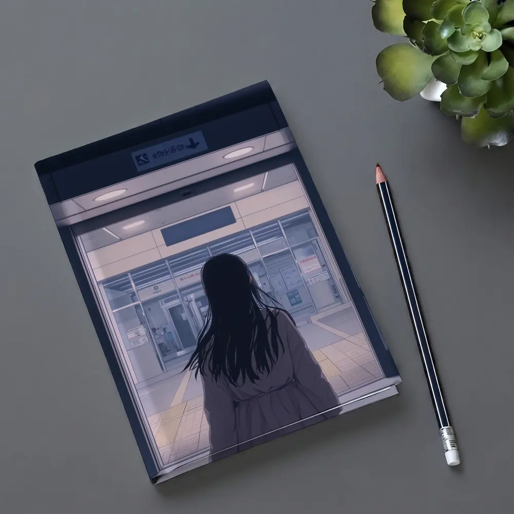 Anime Girl Standing at Train Station – Notebooks