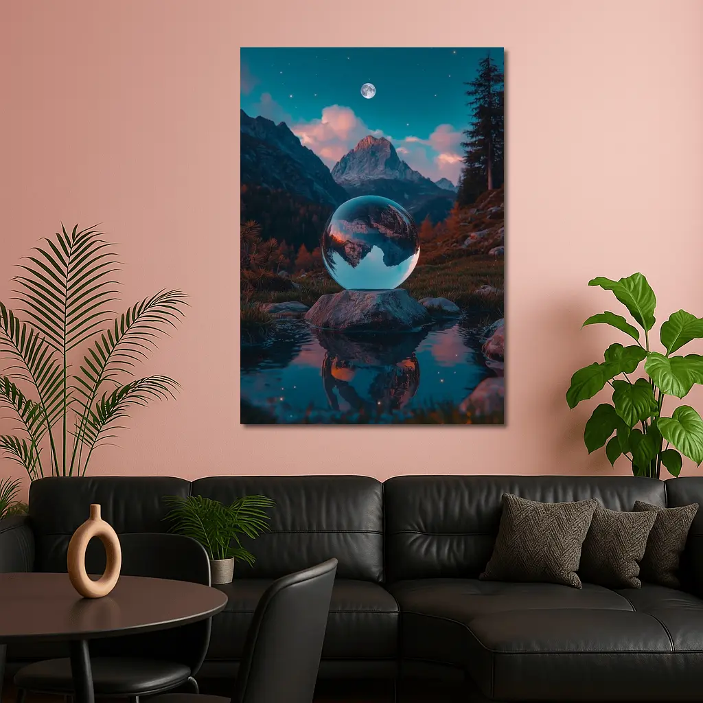Crystal Ball Mountain Reflection Autumn Night – Wall Art