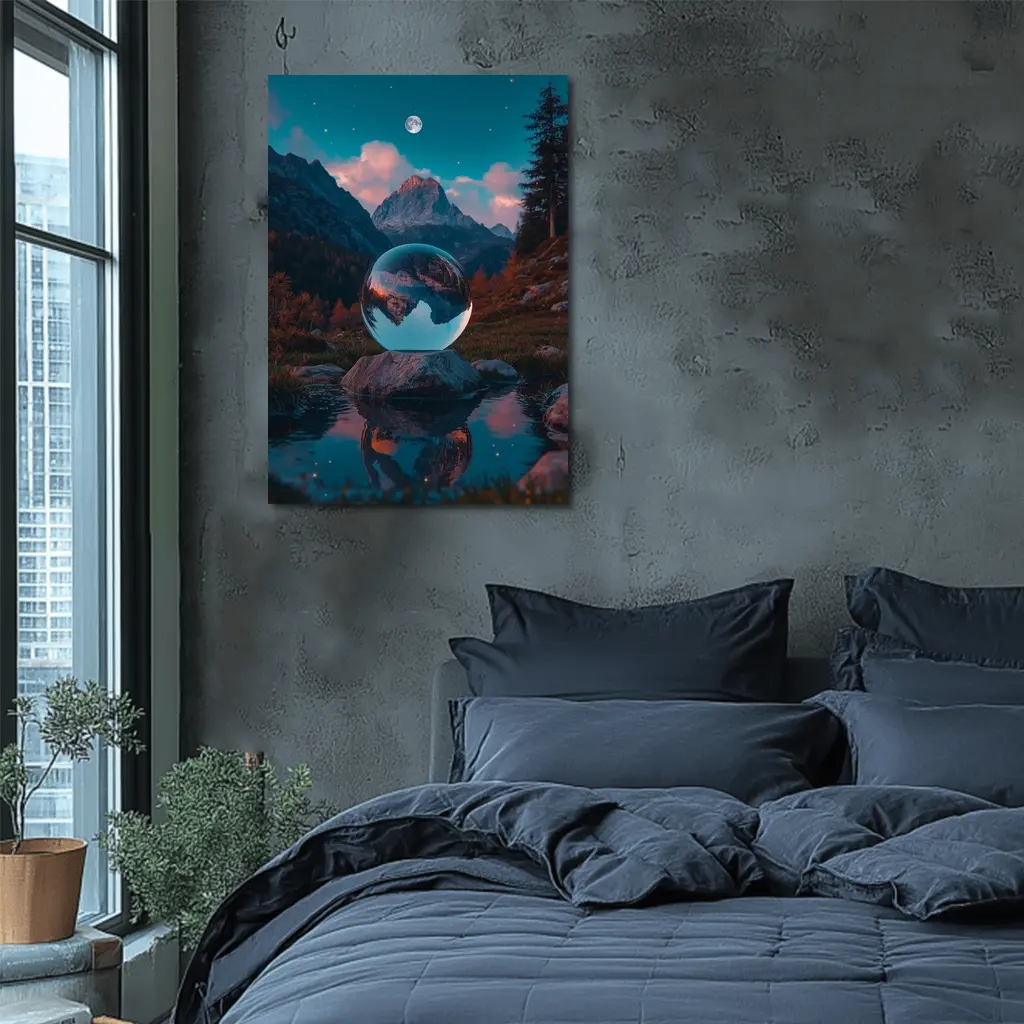 Crystal Ball Mountain Reflection Autumn Night – Wall Art
