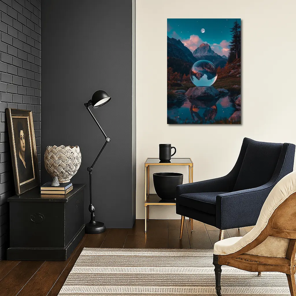 Crystal Ball Mountain Reflection Autumn Night – Wall Art