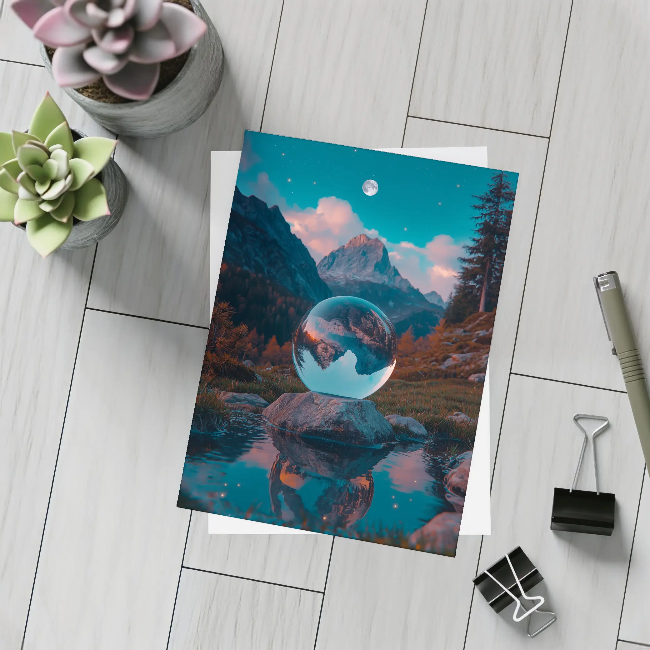 Crystal Ball Mountain Reflection Autumn Night – Postcards