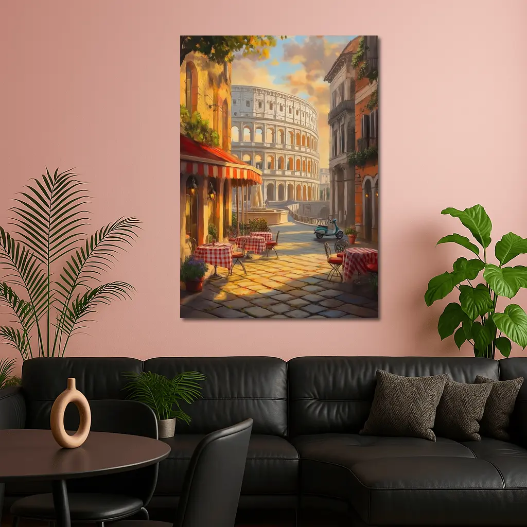 Rome Colosseum Cafe Street Scene Painting – Wall Art