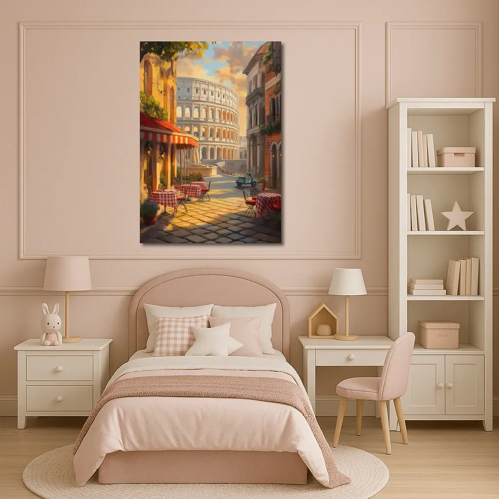 Rome Colosseum Cafe Street Scene Painting – Wall Art