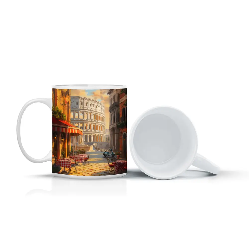 Rome Colosseum Cafe Street Scene Painting – Mugs