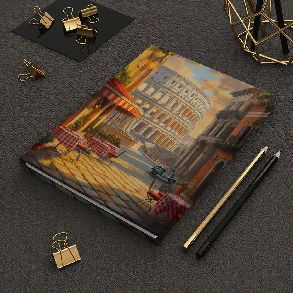 Rome Colosseum Cafe Street Scene Painting – Notebooks