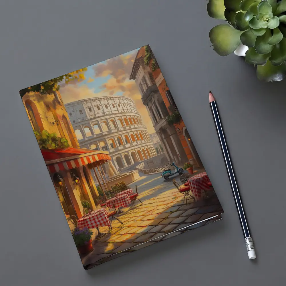 Rome Colosseum Cafe Street Scene Painting – Notebooks