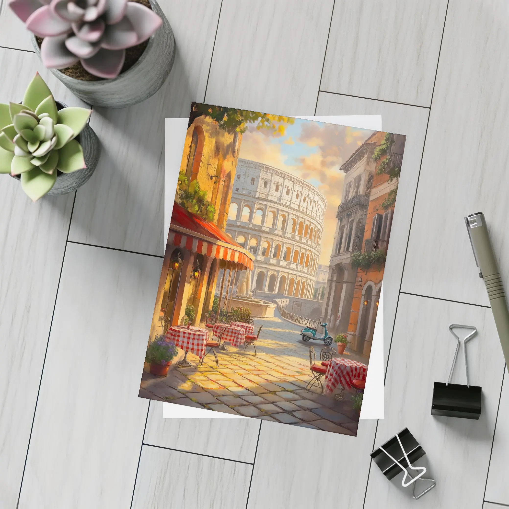 Rome Colosseum Cafe Street Scene Painting – Postcards