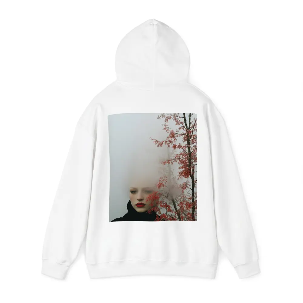 Woman Red Lips Foggy Autumn Trees Portrait – Hoodies