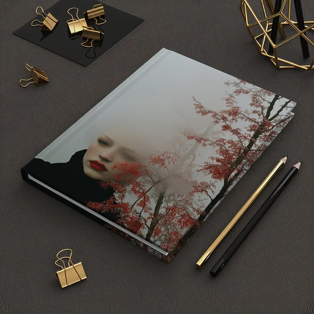 Woman Red Lips Foggy Autumn Trees Portrait – Notebooks