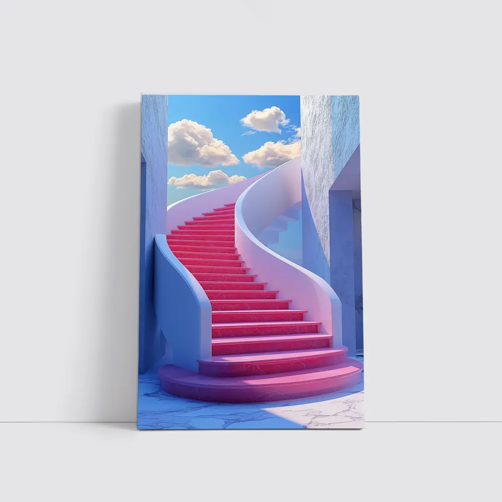 Pink Spiral Staircase Blue Sky Surreal – Wall Art
