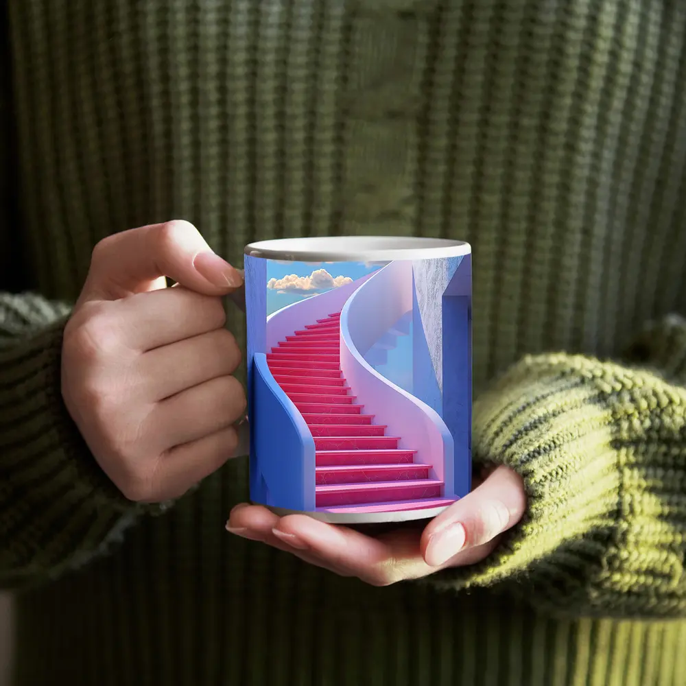 Pink Spiral Staircase Blue Sky Surreal – Mugs