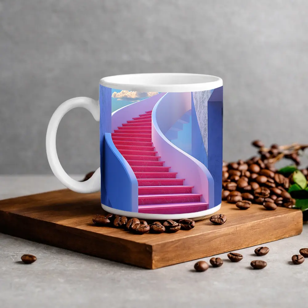 Pink Spiral Staircase Blue Sky Surreal – Mugs