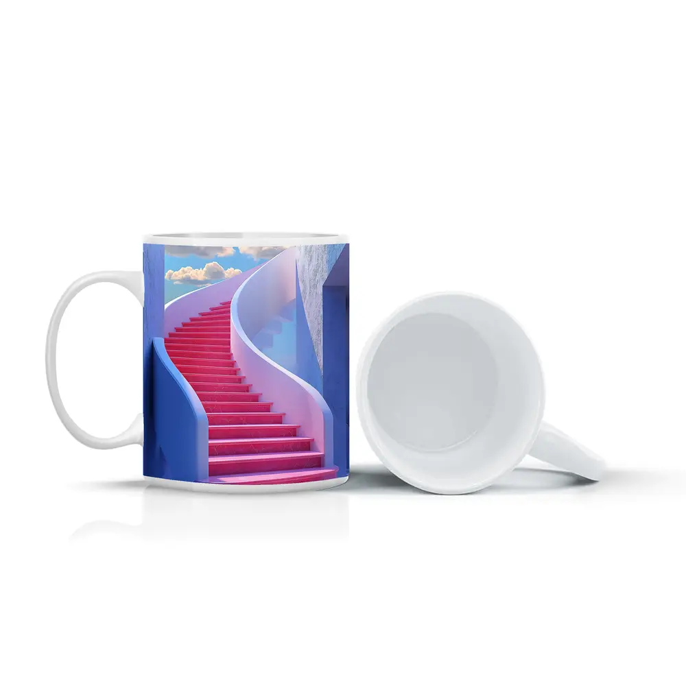 Pink Spiral Staircase Blue Sky Surreal – Mugs
