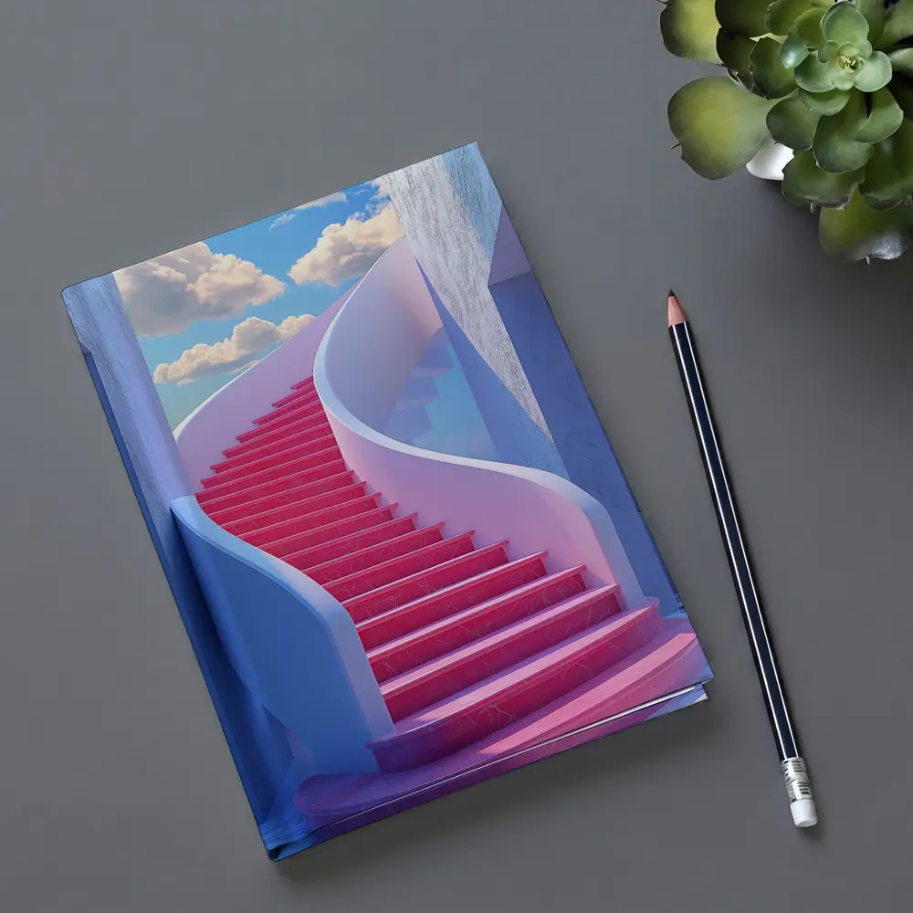 Pink Spiral Staircase Blue Sky Surreal – Notebooks