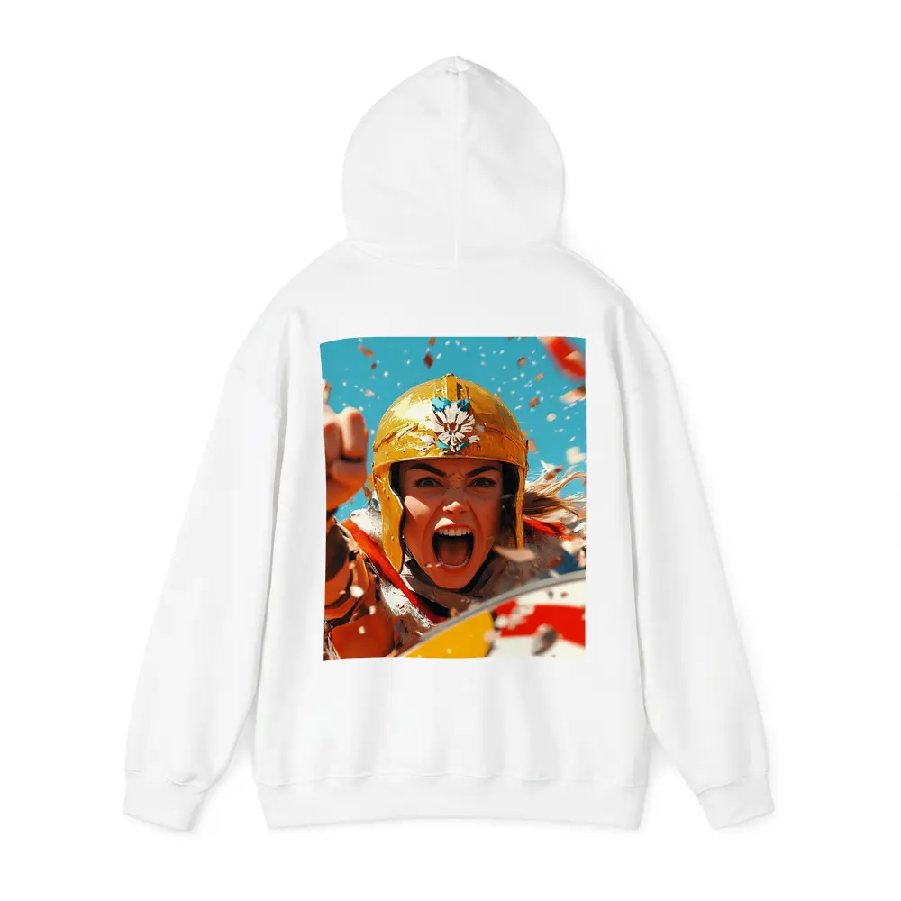 Fierce Female Warrior Gold Helmet Blue Sky – Hoodies