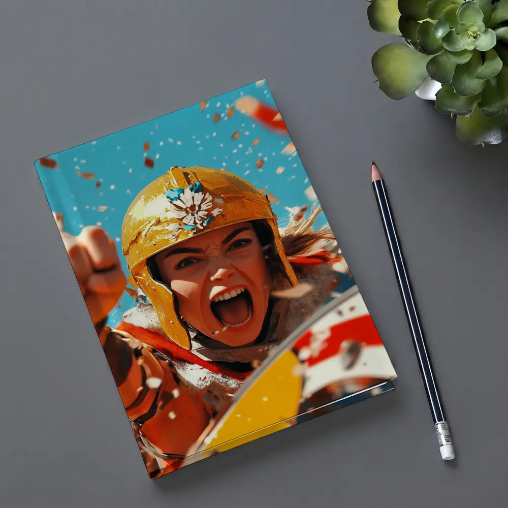 Fierce Female Warrior Gold Helmet Blue Sky – Notebooks