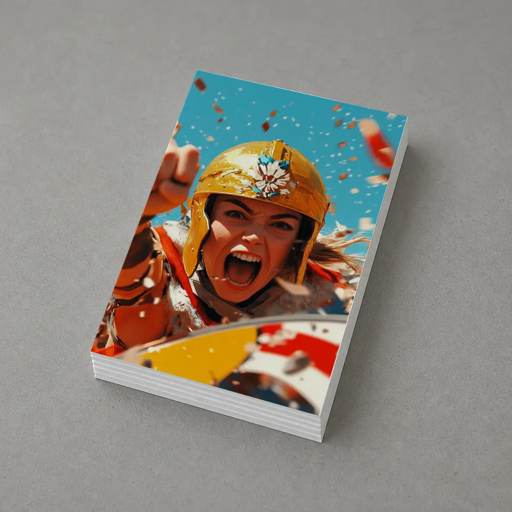 Fierce Female Warrior Gold Helmet Blue Sky – Postcards