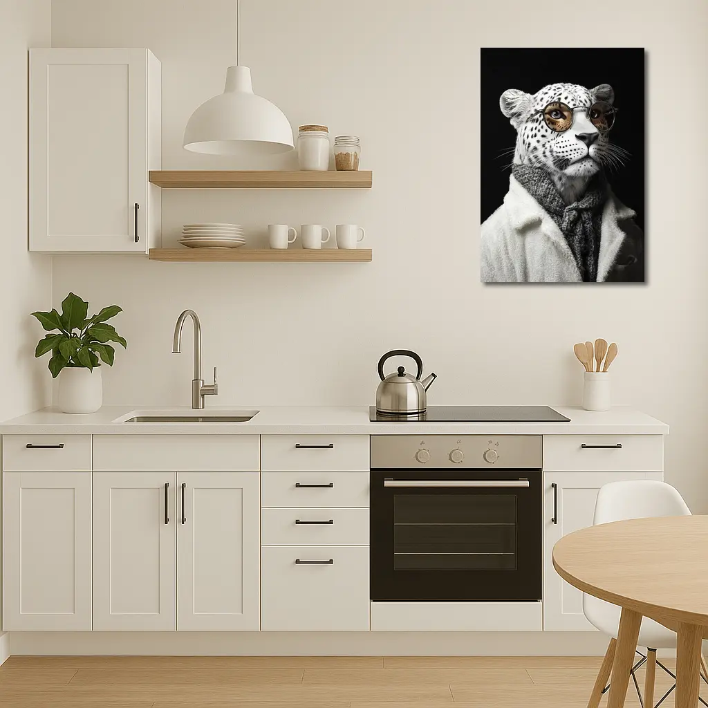 Snow Leopard Wearing Glasses and Coat – Wall Art