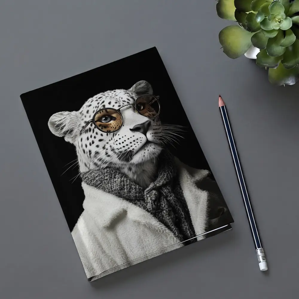 Snow Leopard Wearing Glasses and Coat – Notebooks