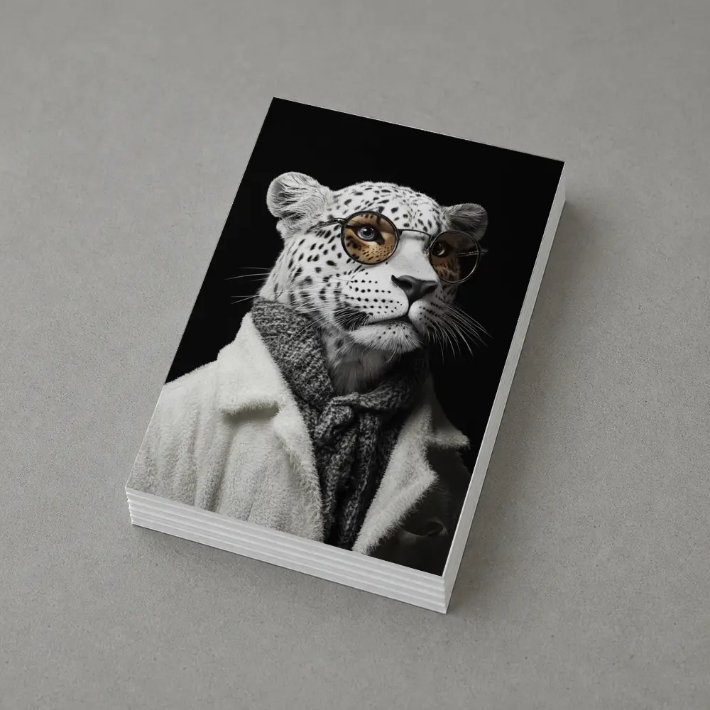 Snow Leopard Wearing Glasses and Coat – Postcards