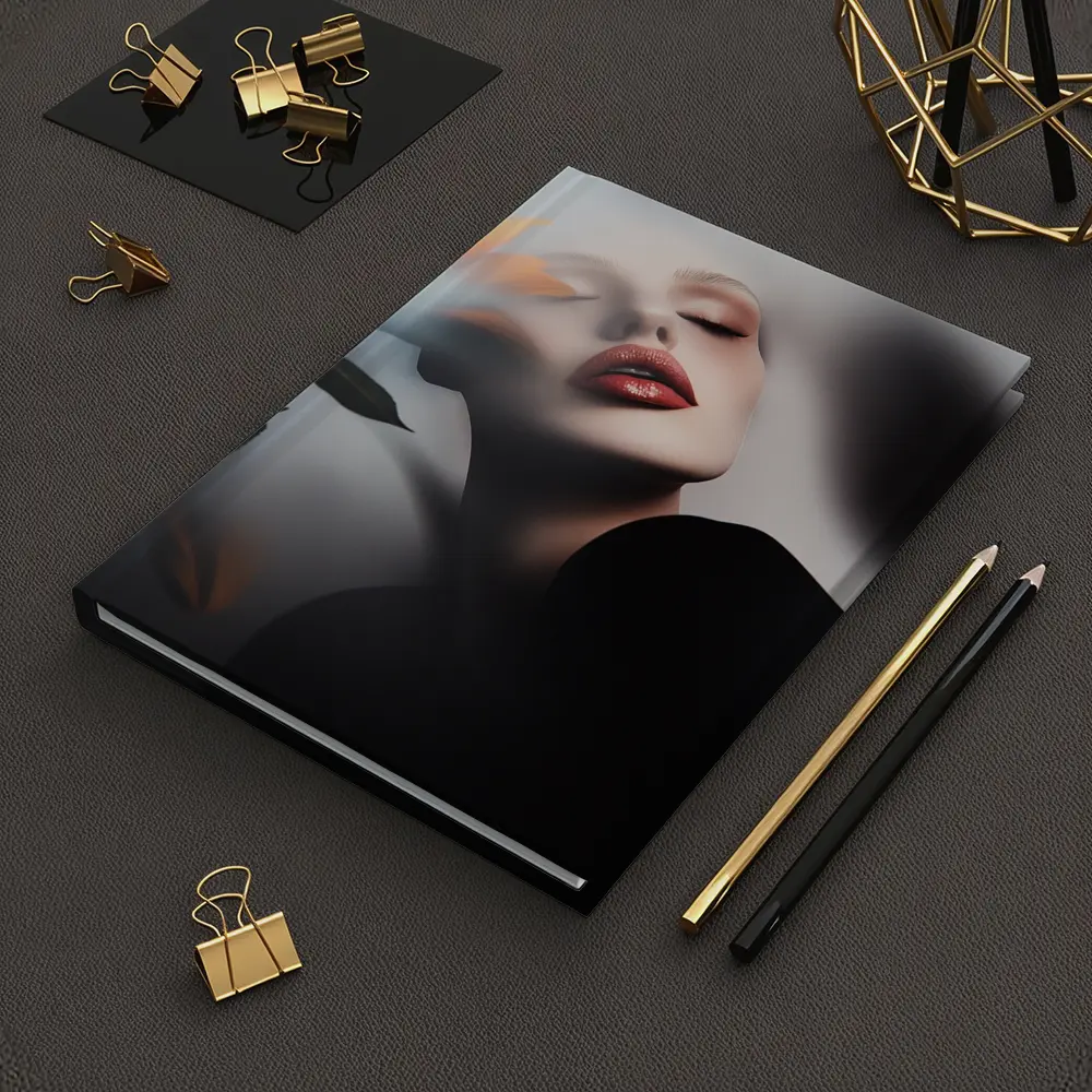 Woman Red Lips Sunflower Dark Moody Portrait – Notebooks