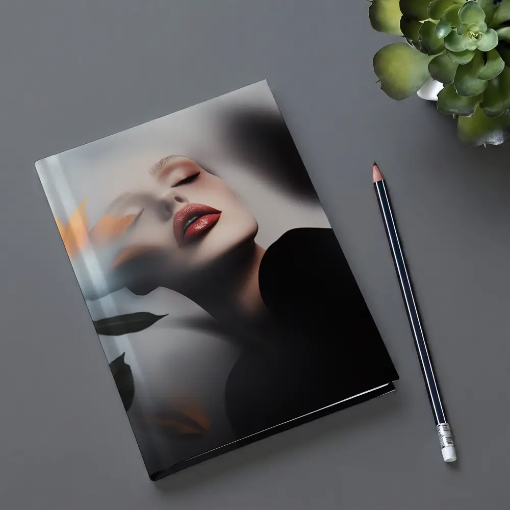 Woman Red Lips Sunflower Dark Moody Portrait – Notebooks