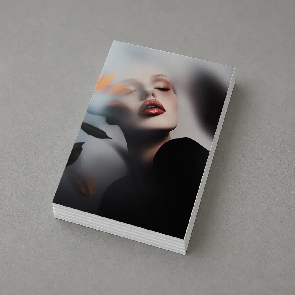 Woman Red Lips Sunflower Dark Moody Portrait – Postcards