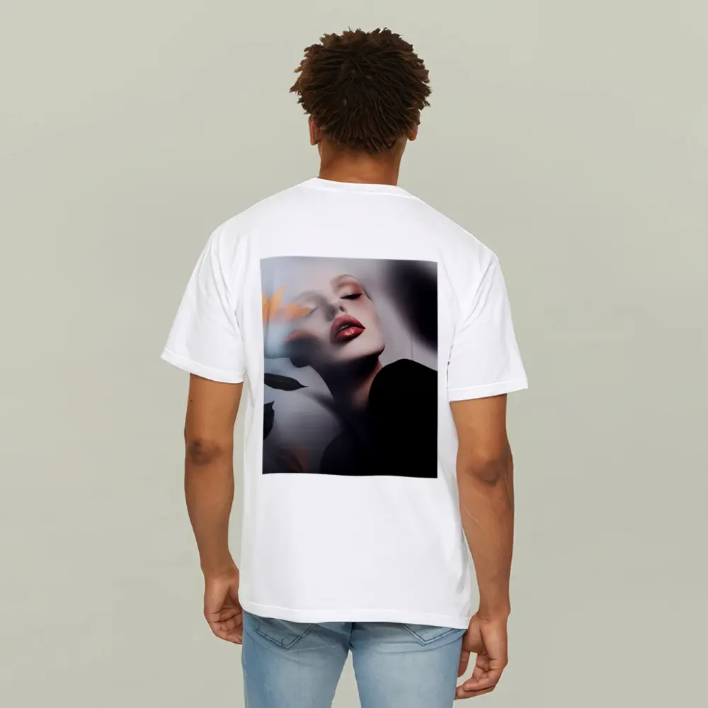 Woman Red Lips Sunflower Dark Moody Portrait – T-Shirts